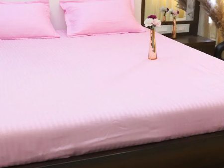 Baby Pink Striped Cotton Bedding Set With Pillow Covers | King Size | 90 x 104 Inches Hot on Sale