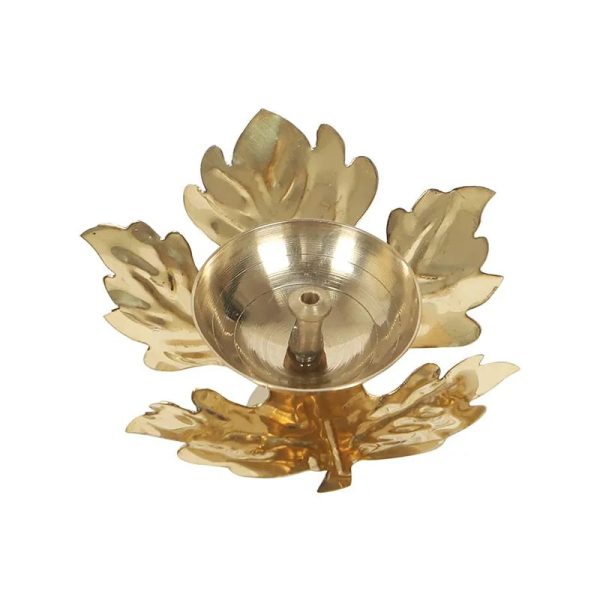 Maple Brass Leaf Design Diya | Golden | 4 x 3 inches Fashion