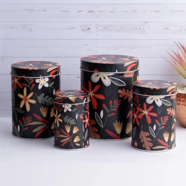 Black Beautiful Floral Storage Tins | Set of 4 on Sale