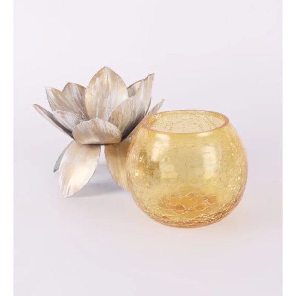 Elegant Golden Glass Lotus Tealight Holder | Gold Discount