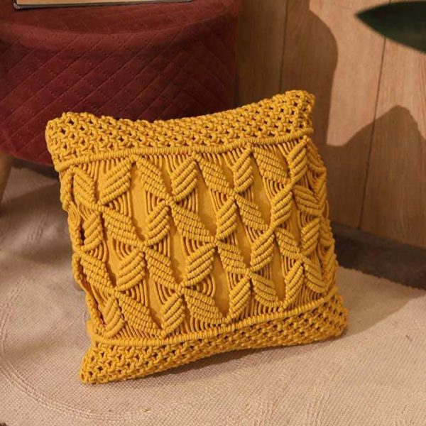 Floral Pattern Macrame Cushion Cover | 16 x 16 inches Online Hot Sale