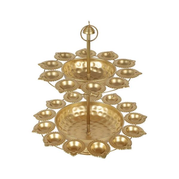 Golden Double Lotus Layered Design Urli Diya For Sale