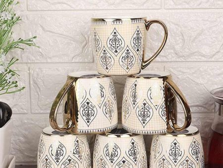 Indian Ceramic Fine Bone China Golden Line Tea Cup  | Set of 6 For Sale