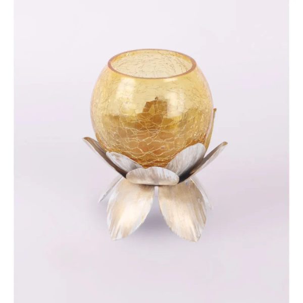 Elegant Golden Glass Lotus Tealight Holder | Gold Discount