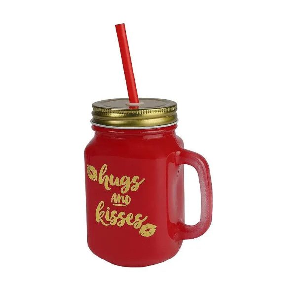 Mason Jar with Lid & Straw | 500 ml For Discount