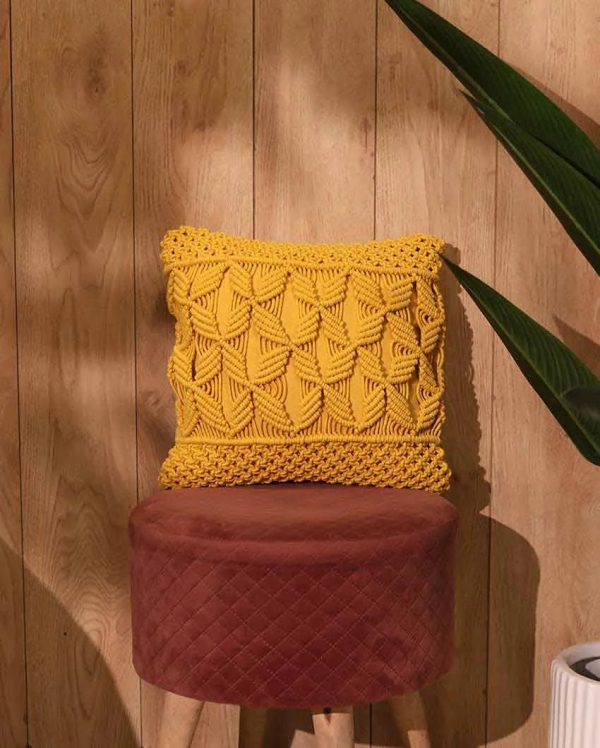 Floral Pattern Macrame Cushion Cover | 16 x 16 inches Online Hot Sale