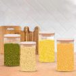 Glass Bamboo Jar with Air Tight Lid | 700 ml | Set of 4 on Sale