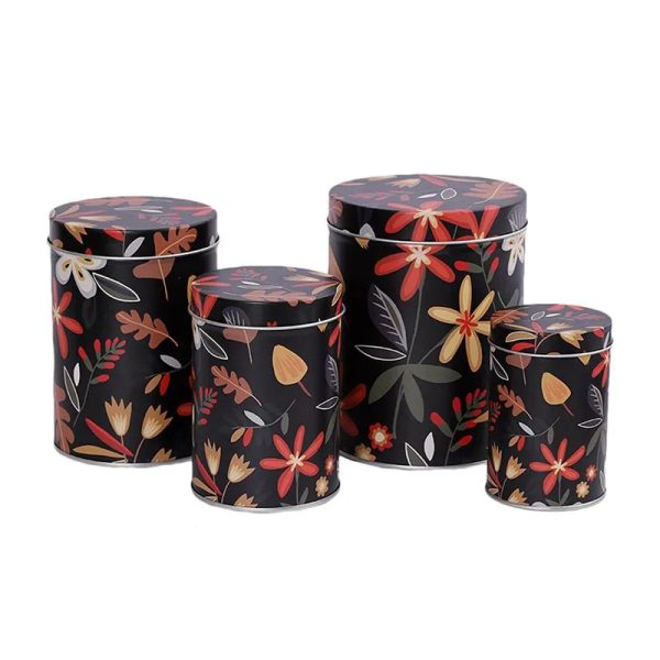 Black Beautiful Floral Storage Tins | Set of 4 on Sale