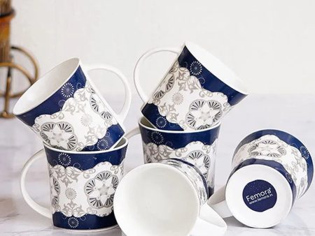 Indian Ceramic Fine Bone China Handcrafted Blue Design Tea Cup | Set of 6 Fashion